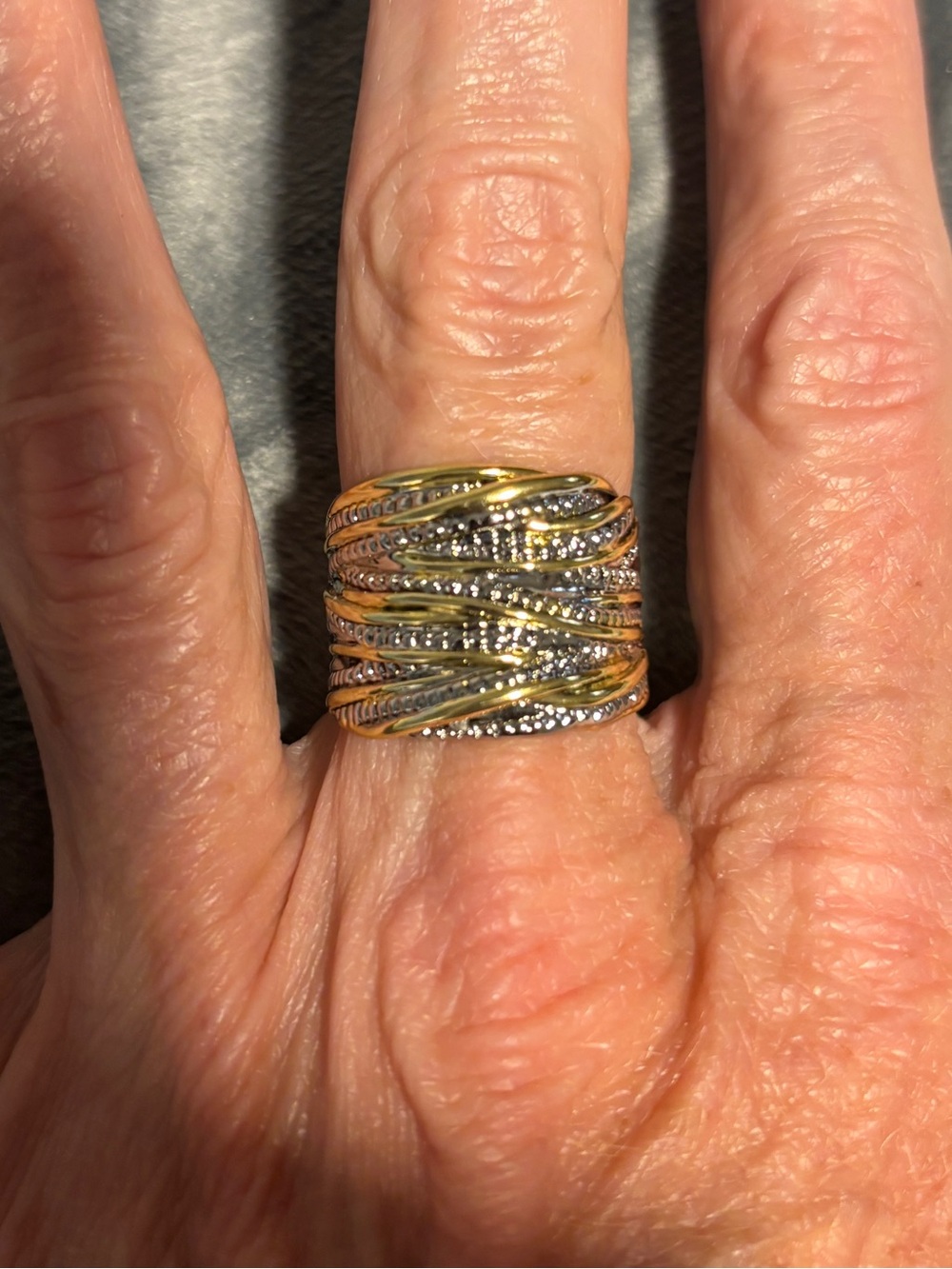 Multi-Row Two-Tone Gold and Silver Wave Band Ring 8